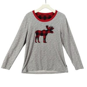 Eddie Bauer Plaid Moose Waffle Knit Thermal Top‎ Women Medium Long Sleeve Cozy